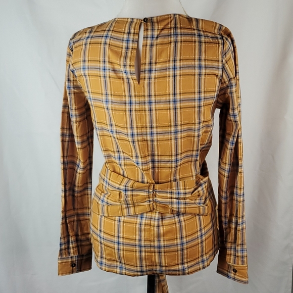 🍎2 Items/$12 DOE & RAE GOLDEN PLAID  LONG SLEEVE TIE FRONT TOP - Picture 4 of 8
